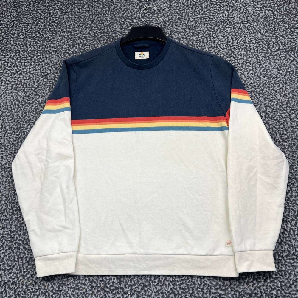 Marine Layer Sweatshirt Men Medium Navy White Striped Crewneck Long Sleeve M